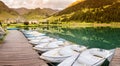 Boat rental for tourists on a mountain lake Royalty Free Stock Photo