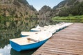 Boat rental for tourists on a mountain lake Royalty Free Stock Photo