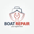 Boat Repair, Maintenance, Refurbishment logo. Boat and fix icon