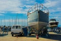 Boat Repairs at Izola Marina, Slovenia Royalty Free Stock Photo