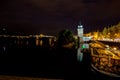 Boat restaurants in Prague, night long exposure Royalty Free Stock Photo