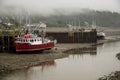 Boat resting on the ground during low tide