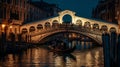 Boat ride through Venetian canals at blue hour