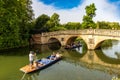 Boat on the river Cam and Clare Bridge in Cambridge, University of Cambridge, UK Royalty Free Stock Photo