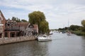 A boat on The River Frome in Wareham, Dorset in the United Kingdom