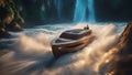 boat on the river highly intricately detailed photograph of Speed boat at sea, view from above