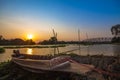 The boat river side sunset time Royalty Free Stock Photo