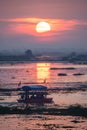 The boat on river and sunset twilight time Royalty Free Stock Photo