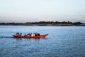 Boat in river with tourist and business man Royalty Free Stock Photo