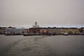 Boat on river in winter in winter Helsinki