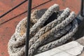 A close up view of a red Boat Rope used to tie up ships Royalty Free Stock Photo
