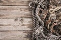 Boat Rope Textured close up. Top view of old vintage ropes on wooden background Royalty Free Stock Photo