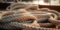 Boat Ropes Neatly Coiled On The Deck, Ready For Action Royalty Free Stock Photo