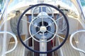 Boat rudder wheel white sailboat detail Royalty Free Stock Photo