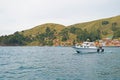 Boat Running on Lake Titicaca, the Highest Navigable Lake in the World, Copacabana Town, Bolivia Royalty Free Stock Photo