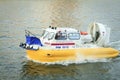 Boat on the Russian Emergency Ministry air cushion floats down the river