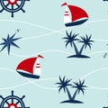 Boat Sail Compass Sailor Seamless Pattern