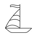 A boat with a sail for sailing in the sea. A small sailboat for walking on the water. Vector line icon. Editable stroke Royalty Free Stock Photo