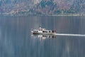 Boat sailing on Hallstatter Lake, Upper Austria.