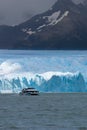 Boat sailing near the Perito Moreno glacier, in Patagonia, Argentina. Royalty Free Stock Photo