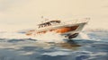 Dynamic Sepia Tone Boat Racing Painting With Realistic Marine Style