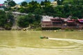 Boat sailing in the River in the holy city of Rishikesh in India very popular tourist destination and Beautiful natural surroundin