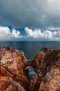 Boat sailing a summer day on the Portuguese coast of the Algarve. Royalty Free Stock Photo