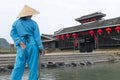 Boat sailor on Li river boat trip, China Royalty Free Stock Photo