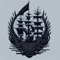 Boat Sailor Sailboat Ships Monochrome Tattoo Design 1