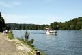 Boat sails over the Meuse. Belgium Ardennes