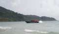 Boat sails from the paradise coconut island