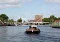 Boat sails on the river Royalty Free Stock Photo