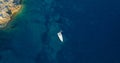 Boat at sea in aerial view Royalty Free Stock Photo