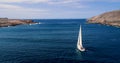 Boat at sea in aerial view