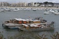 Boat at sea with fireworks ready to be launched Royalty Free Stock Photo