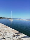 Boat in the sea, port, greek beach, hellinic port, summer day Royalty Free Stock Photo