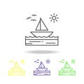 Boat, sea, sunny,sailboat, birds colored icon. Can be used for web, logo, mobile app, UI, UX Royalty Free Stock Photo