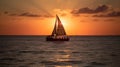 Boat on the sea at sunset in Key West, generative ai Royalty Free Stock Photo