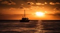 Boat on the sea at sunset in Key West, generative ai Royalty Free Stock Photo