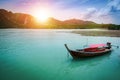 The boat on the sea with sunset light in evening at Krabi provi Royalty Free Stock Photo