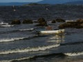 Boat on the seashore on a beach in Vilagarcia , in Galicia, Spain Royalty Free Stock Photo