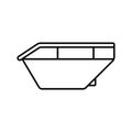 Boat shape garbage bin. Linear icon of metal trash container. Black illustration of large industrial waste bin. Part of adjoining