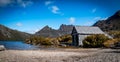 The Boat Shed on the picturesque Dove Lake at Cradle Mountain, Tasmania. Royalty Free Stock Photo