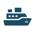 High quality dark blue flat boat, ship icon.
