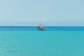 Boat or ship navigating on blue Black Sea water, cargoboat