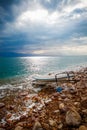 Boat on the shore of the Dead sea in Israel