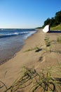 Boat on shore of lake Michigan Royalty Free Stock Photo