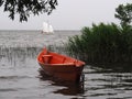 The boat is at the shore of Pleshcheyevo lake . Royalty Free Stock Photo