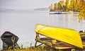 Boat on shores, Lake Pyhajarvi, Finland Royalty Free Stock Photo