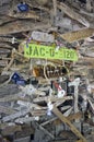 Boat signs hanging in an old building, Wallace Island, Gulf Islands, British Columbia